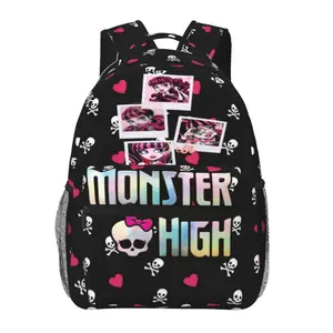 Monster High large-capacity backpack with all-over print, water-resistant—ideal for outdoor hiking, cycling, and daily commuting; cartoon merchandise shoulder bag/school pack; gift for boys and girls