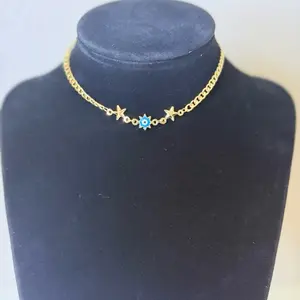 Tobilleras cubana con estrellas y ojo azul 3.5mm de grosor size 9–11