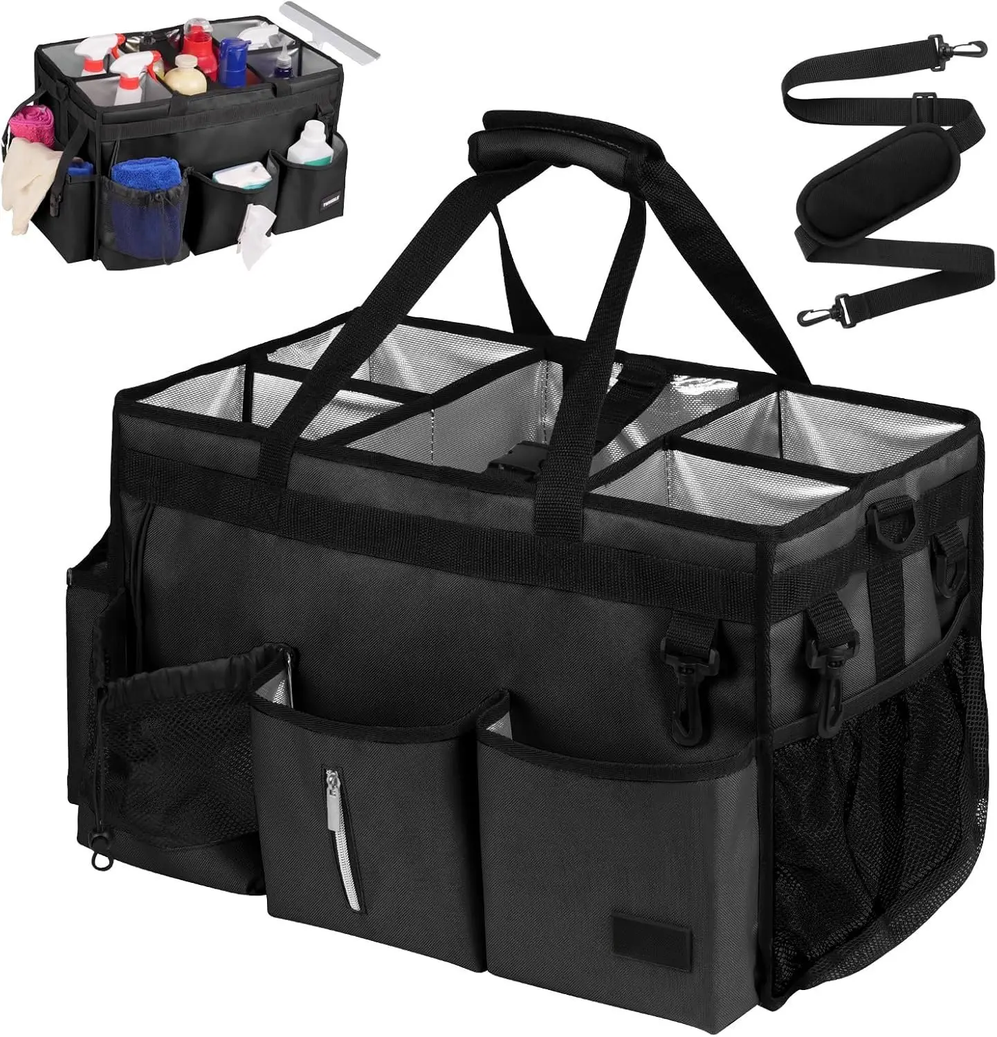 Large Cleaning  For Cleaning Supplies,Cleaning Bag With  Belt &  Straps, Detachable Divider,Cleaning   For Housekeepers & Cleaners