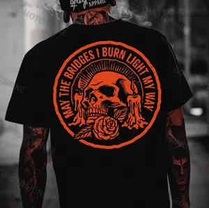 MAY THE BRIDGES I BURN LIGHT MY WAY Skull Print Men's T-Shirt, Top Menswear Cotton Tee Shirt, Unisex Fashion, Soft Fabric, ShortSleeve, Regular Fit, Casual Streetwear
