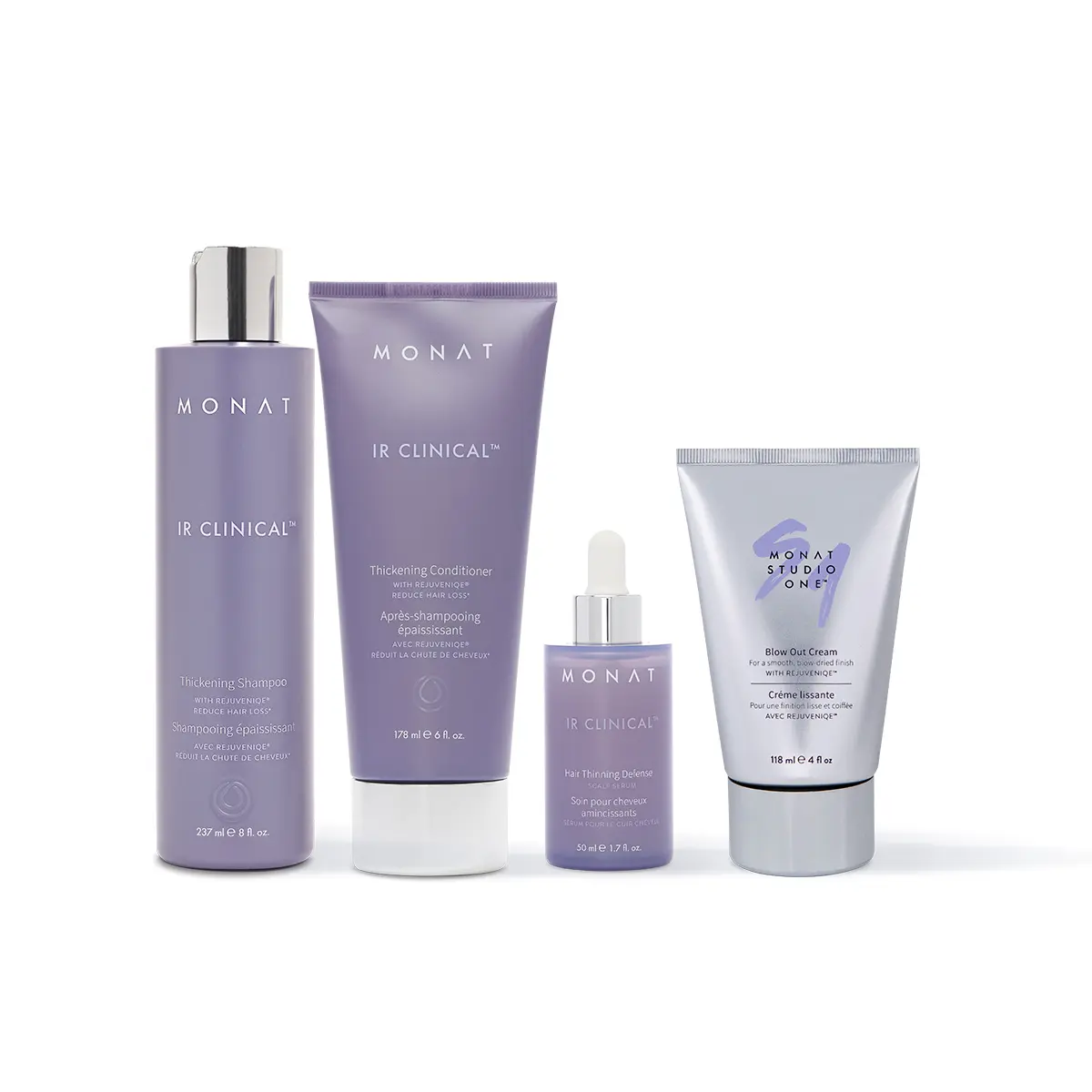 MONAT Jump Start Bundle - IR Clinical Thickening Shampoo, Conditioner, Serum and Blow Out Cream.