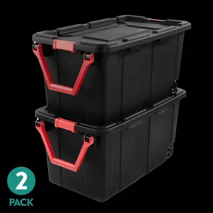 Extra Large Storage Bin, 40 Gallon Wheeled Plastic Storage Container with Handle, Black, Pack of 2, Industrial