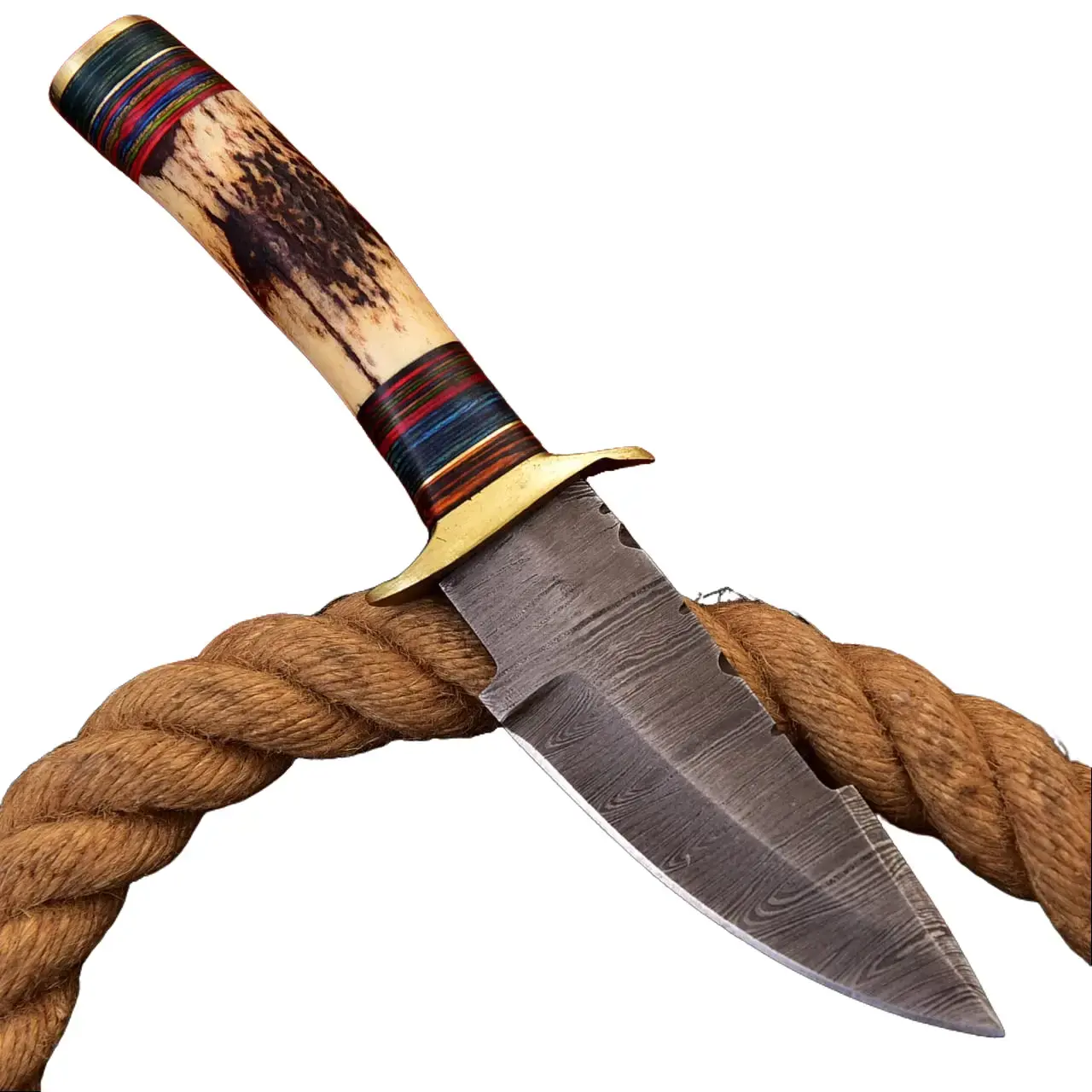 Custom Handcrafted Damascus Steel Fixed Blade Skinner Knife Outdoor Knife With Free leather Sheath