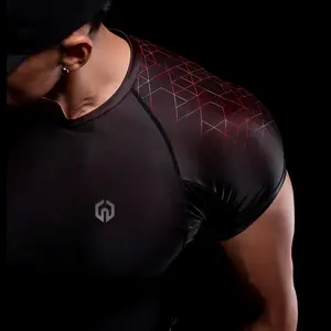NELEUS Men's Muscle Color-Changing Compression Sportswear — Red Web Pattern Print Top, Superhero Style