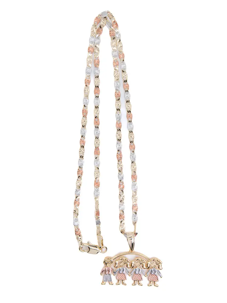 One Boy & Three Girls Pendant and 20-inch Chain  Necklace with Tri-color Design