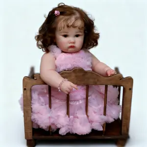 Charlotte 24 Inch Reborn Toddler Girl Doll with Cloth Body Full Vinyl Limbs Deep Brown Curly Hair Hand Painted Outfit Gift Set for Play & Gift