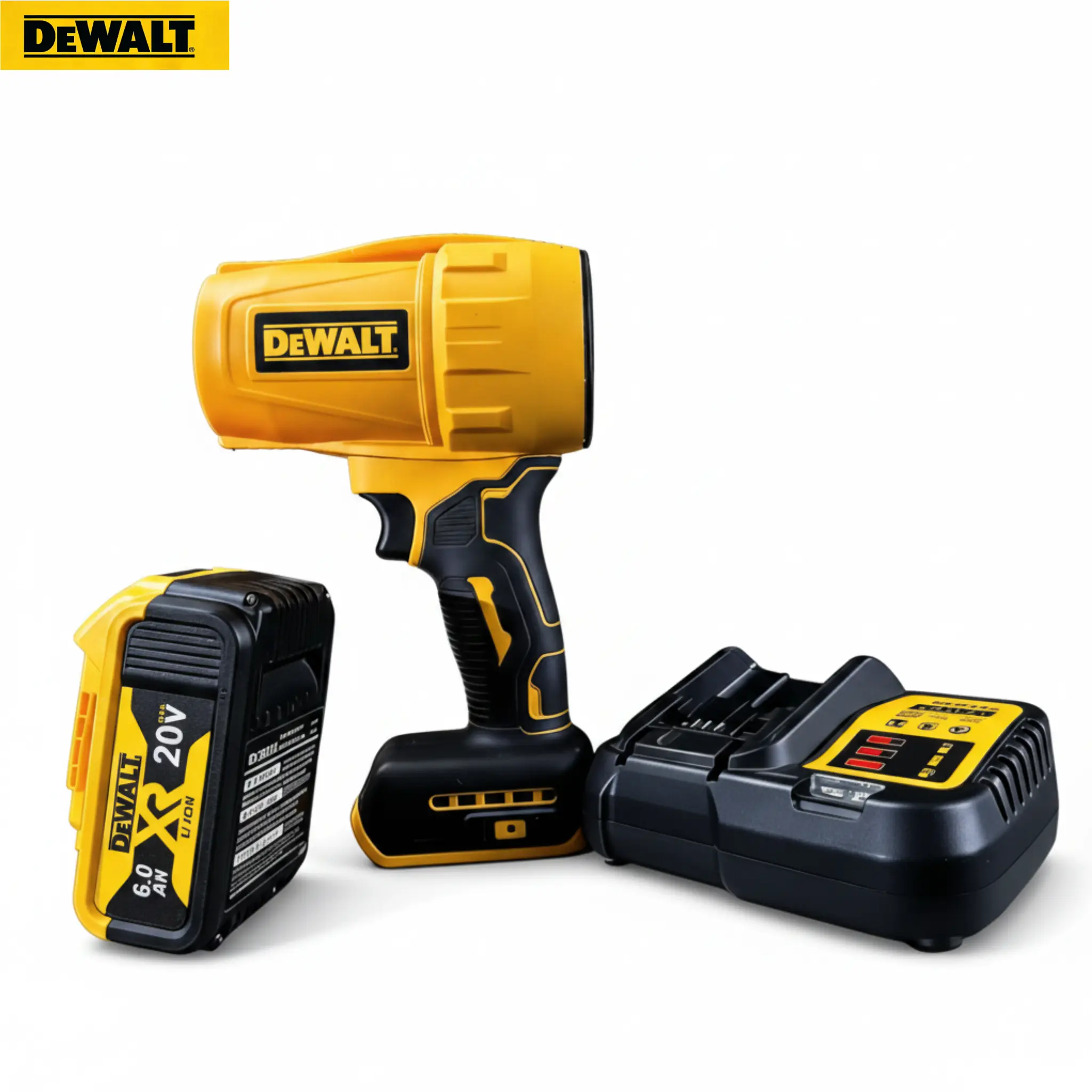 DEWALT Cordless Handheld Air Blower - Bare Tool or Full Kit Option with 6.0Ah XR Battery Pack, Fast Charger, Durable Metal Construction, Equipment Toolkit, Socket Set, Cooler Theme Grid Pan, Decoder, Small Pole