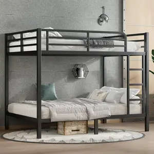 Twin XL over Twin XL Bunk Bed, Modern Metal Bunk Bed Frame with Slat Support, Ladder and Safety Guardrails, Space-Saving for Bedroom Guest Room Apartment, Noise Reduced, No Box Spring Needed, Black