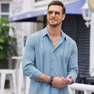 COOFANDY Mens Cuban Guayabera Shirt Casual Button Down Shirts Long Sleeve Beach Linen Shirts