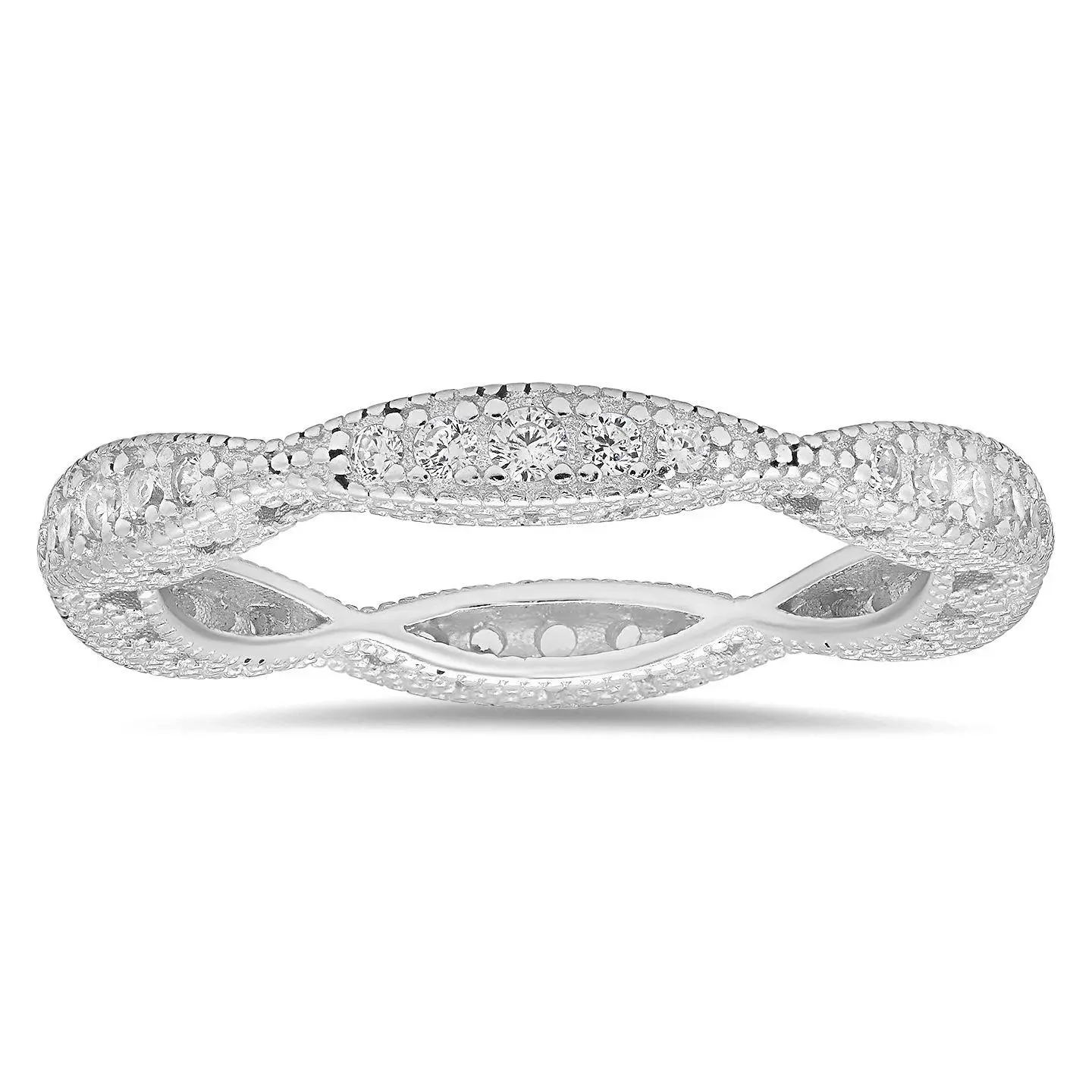 Diamonique Vintage Swirl Eternity Band Ring, Sterling Silver Diamonique Vintage Swirl Eternity Band Ring, Sterling Silver