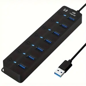 USB HUB 3.0 with 7 Ports, LED On/off Switch, Extension Cable for Macbook, MAC Pro, Mini, Imac, Surface Pro, Xps, PC
