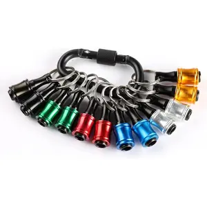 12 count Portable Bit holder Key chain, 1/4 inch Hex Shank  Bit Clip for Impact Driver Drill Bit Extension Nut Driver W/Black Carabiner, Quick Release Lightweight Drill Screw Adapter
