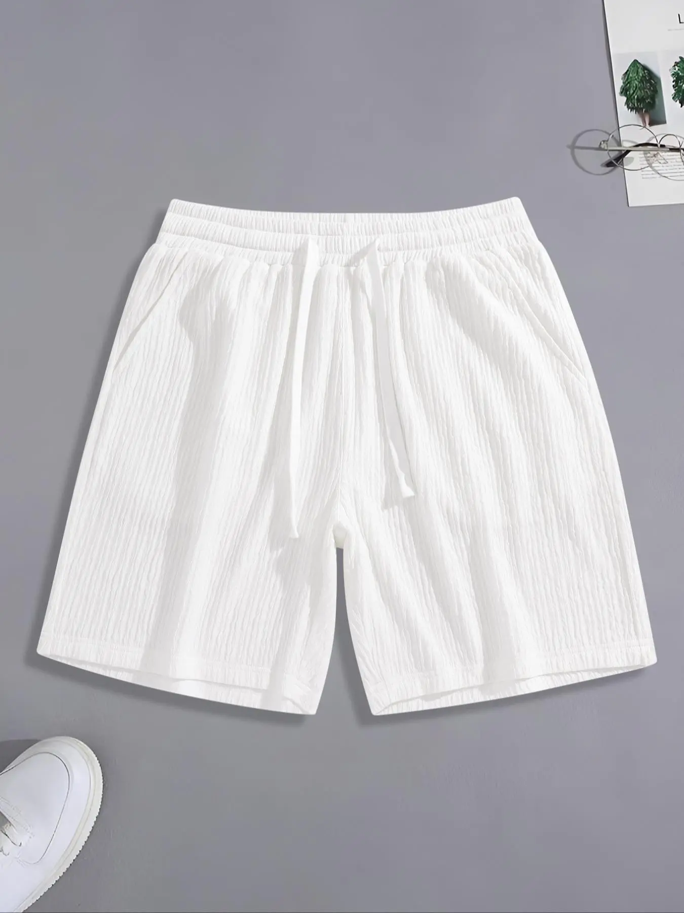 Men's Casual Athletic Shorts - White, Athletic Design, Breathable Fabric, Versatile for Summer