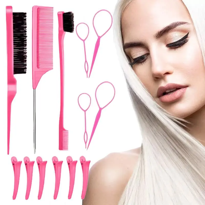 13pcs Hair Styling Tool Set for All Hair Types, Includes Twist Brush, Rat Tail Comb, Edge Brush and Weaving Tools, Available in Multiple Colors