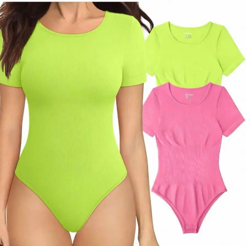 2pcs Women’s Basic Stretch Bodysuits, Slim-Fit Casual Daily Wear for Ladies