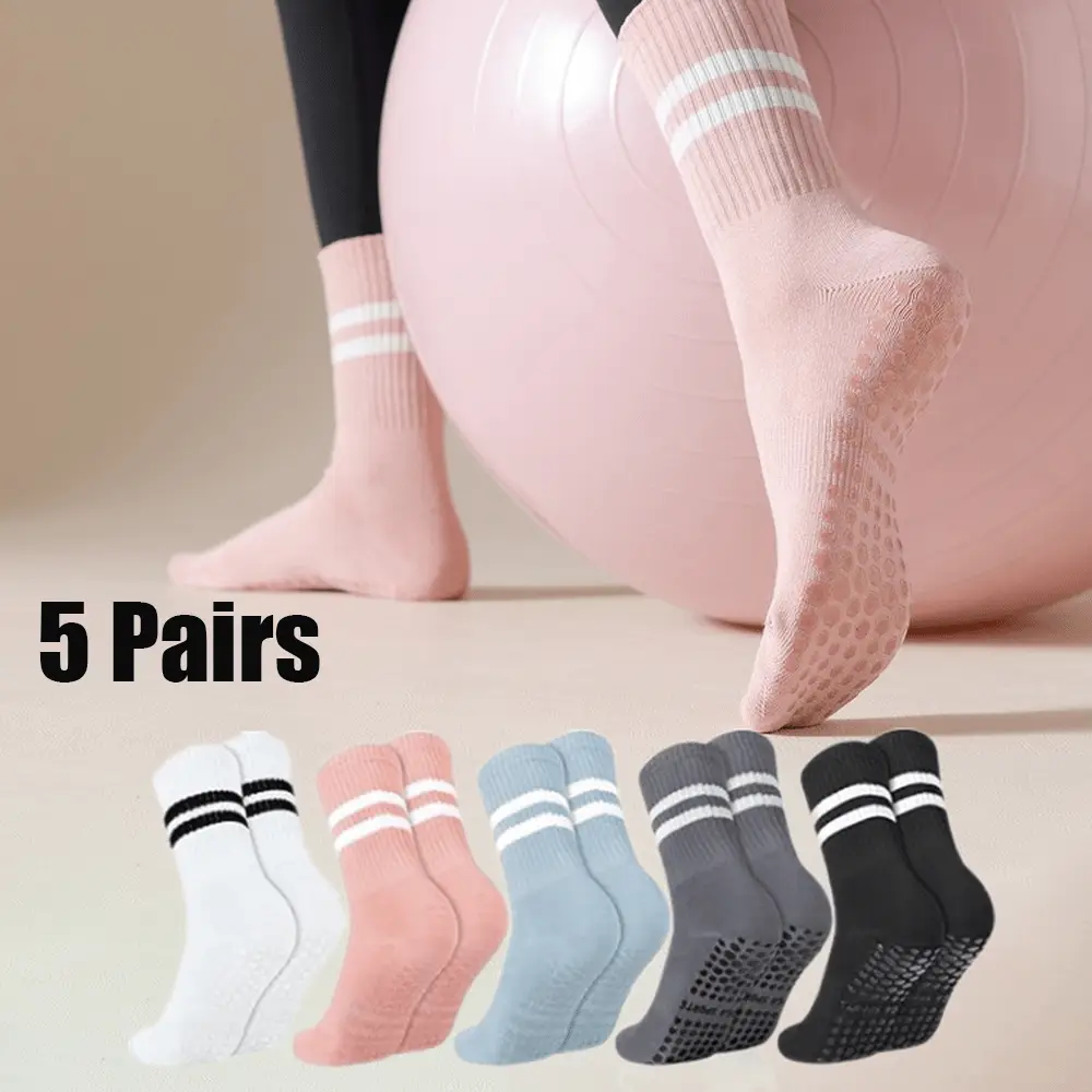 4/5/6 Pairs Women's Pilates Socks with Grips, Ballet Dance Non Skid Sticky Socks, Hospital Non Slip Socks for Women