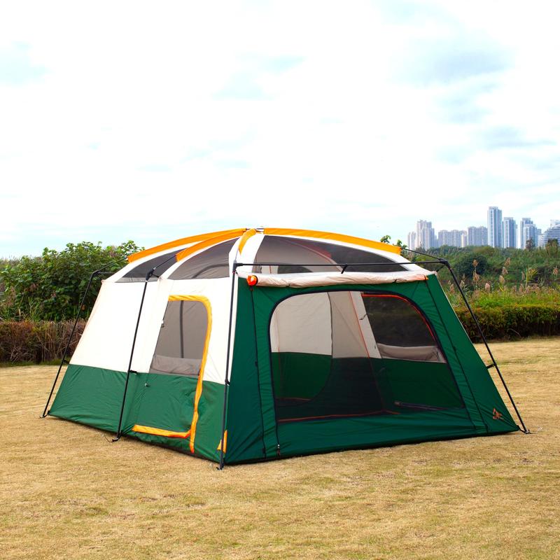 Extra Large Tent 6-10-12-14 Person(a) Family Cabin Tents 2 Rooms 3 Doors And Windows With Mesh Straight Wall Waterproof Double Layer Big For Outdoor Picnic Camping Gathering
