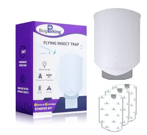 BugJarking Flying Insect Trap for Indoors - Silent Light Trap Captures Fruit Flies Gnats & Houseflies - 1 Plug-in Device + 3 Refills - Continuous UV Light Attraction - Quiet Operation for Indoor Plants Kitchen