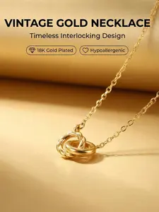Vintage Interlocking Rings Necklace for Women, Timeless Eternal Knot Design, Hypoallergenic, All-Season Accessory, Perfect Gift