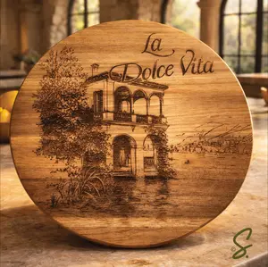 Round Tableware Engraved Rustic La Dolce Vita Mediterranean Acacia Wood Trivet – Rustic Serving Tray & Decor