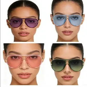2026 Trendy Oversized Aviator UV400 Sunglasses Vintage Neon Green Black Pink Blue Red Brown 7 Color Options