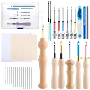 A set of 35 Multi-Functional Punch Needle Embroidery Kit with Threader, Sewing Stitching Needles for Cross Stitch, Knitting Craft Tools Set - Home Improvement.