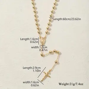 Beaded Rosary Necklace Minimalist Faith-Inspired Design with Detailed Religious Medal Crucifix Drop 60cm Length 21g Weight Perfect for Spiritual Wear Fashion Layering Everyday Devotion