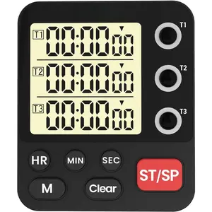 Digital Dual Kitchen Timer, 3 Channels Count Down/Up Multi Timer with Memory-Preset   & Large Display Adjustable  Volume, Suit for  Cooking, Black