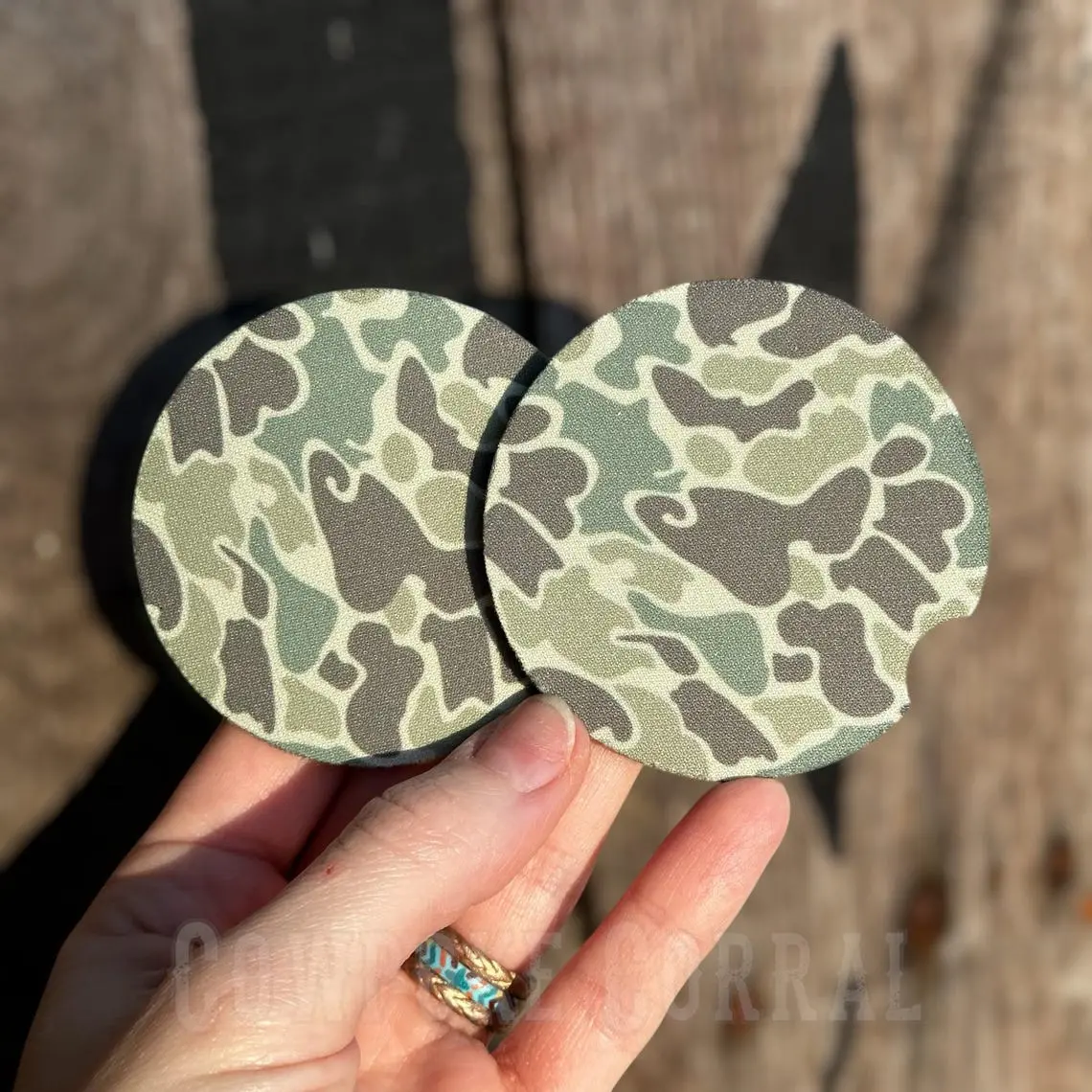 Camo Car Cup Holder Coasters, Set of 2 Camouflage Auto Drink Coasters, Hunting Car Interior Accessories, Gift for Hunters Men