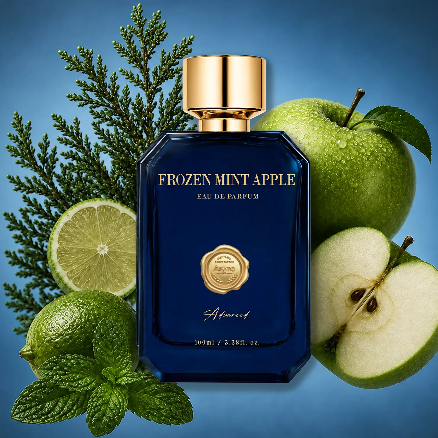 Frozen Mint Apple Eau de Parfum 3.38 fl oz Leaves, Green Apple, Lemon, Charm Long-Lasting Men's Fragrance for Dates & Everyday Wear Premium Gift