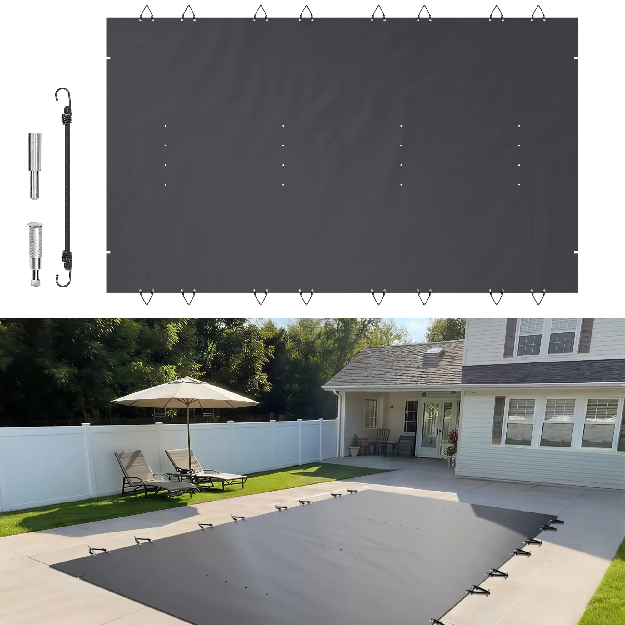 【SummerFinds】VEVOR Pool Safety Cover Fits 10.5x18.6ft Rectangle Inground Pools, Safety Pool Cover with Drainage Holes, Mesh Pool Cover for Swimming Pool, PVC Winter Safety Cover, Dark Grey