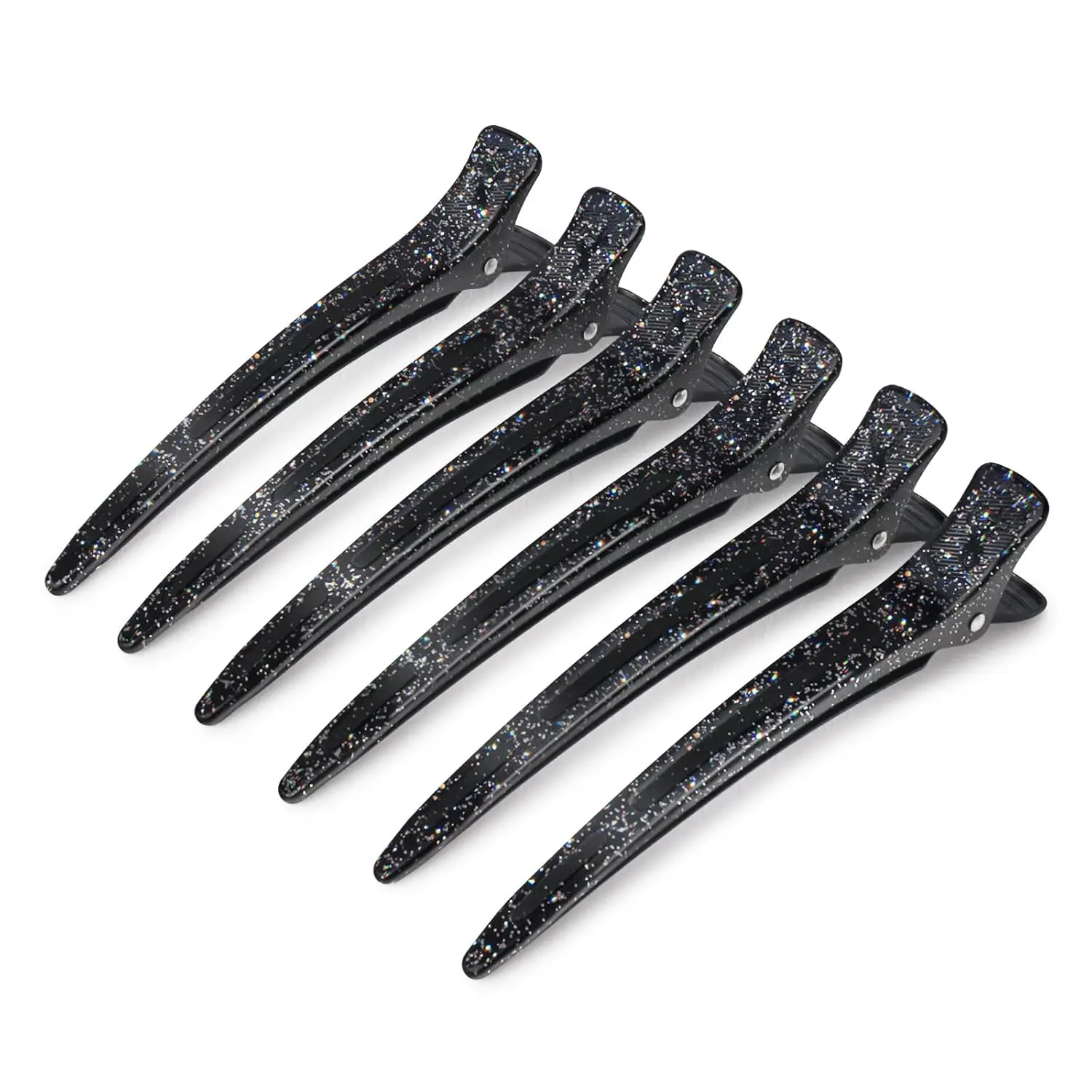 Extended Sectioning Hair Clips w/Built-in  Band, 4.8" No-Crease Non-Slip Hair Styling Clips for Thick, Curly Hair Blow Drying, Hair Rollers, Rust-Free  6 Pack, Glitter Duckbill Clips