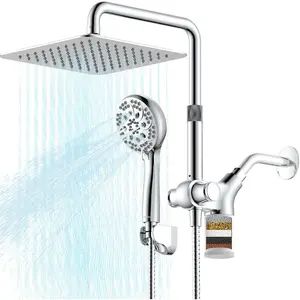 Upgraded Dual Shower Heads Combo, 10 inch Filtered Shower  with Handheld, 3-Way Rain Shower  with Filters, 7 Settings Handheld Spray, High , Height Adjustable ()