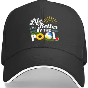 1pc Men'S Life Is Better at The Pool Summer Vacation Summer Sandwich Baseball Cap Adjustable Breathable Casual Hat Spring/Summer/Autumn/Winter Hat Christmas Gift