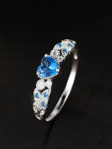 Blue Synthetic Zirconia Heart Rings for Women, Fashionable Stackable Engagement Ring, Stylish Daily Jewelry Gift for Birthdays & Anniversaries for Her（with box）
