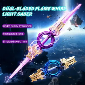 Dual-Blade Flame Whirl Rotating Light Saber Sword Toy with Rotating Blades, USB Type-C Rechargeable Multi-Color Lights, Simulated Sword Hum, Perfect Role Play Gift