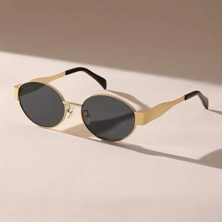 Retro Oval Sunglasses for Womens Men Trendy Metal Frame Sun Glasses Classic Shades