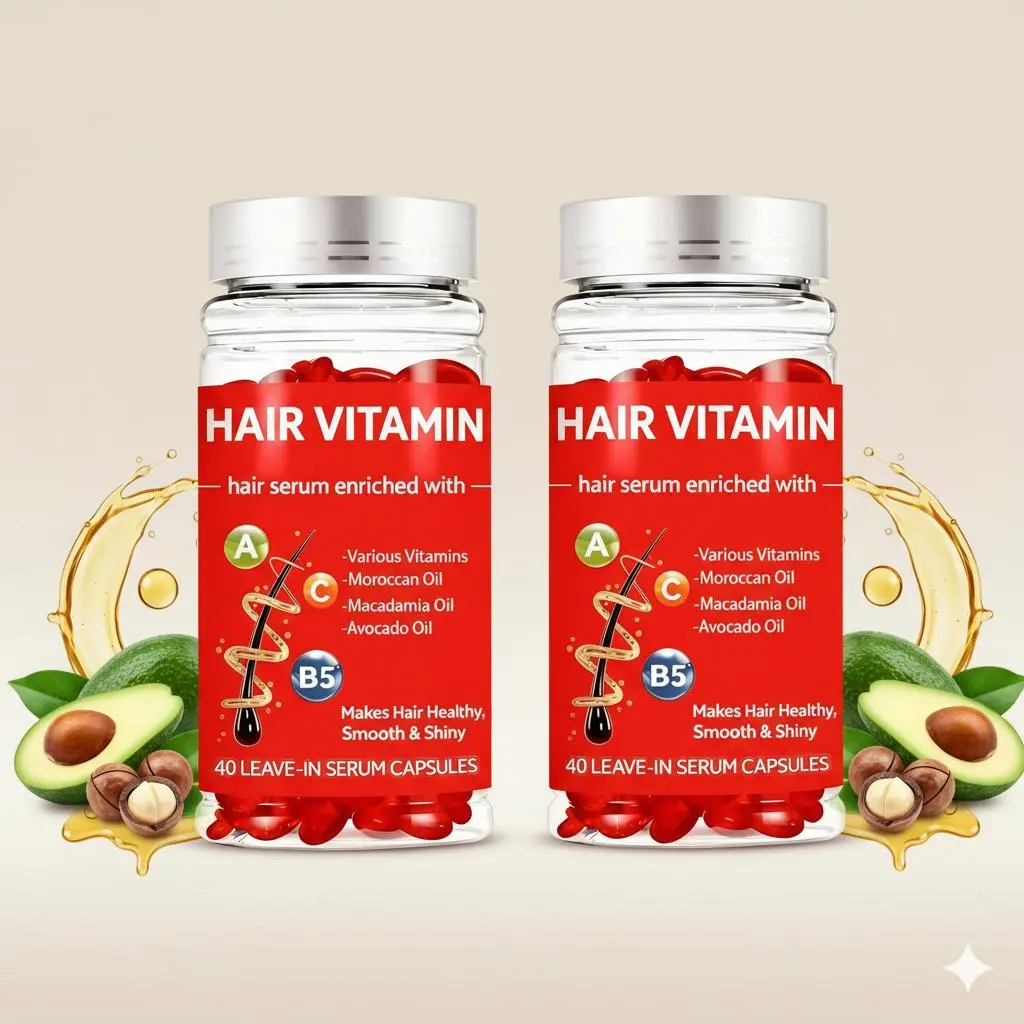 Hair Vitamin Oil Capsules for Dry & Damaged Hair, Leave-In Serum with Vitamins A, C, E & Pro-Vitamin B5, Moroccan Argan, Macadamia and Avocado Oils, Hair Repair & Moisturizing for Women and Men
