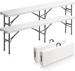 6 feet Plastic Folding Bench,Portable in/Outdoor Picnic Party Camping Dining Seat, Garden Soccer Multipurpose Entertaining Activities, 1 Pack & 2 Pack