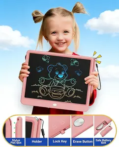 12 Inch LCD Writing Tablet, Colorful Doodle Drawing Board for Kids, Erasable Reusable Electronic Doodle Pad, Educational Learning Toy Gift for 3-8 Year Old Boys & Girls (Pink)