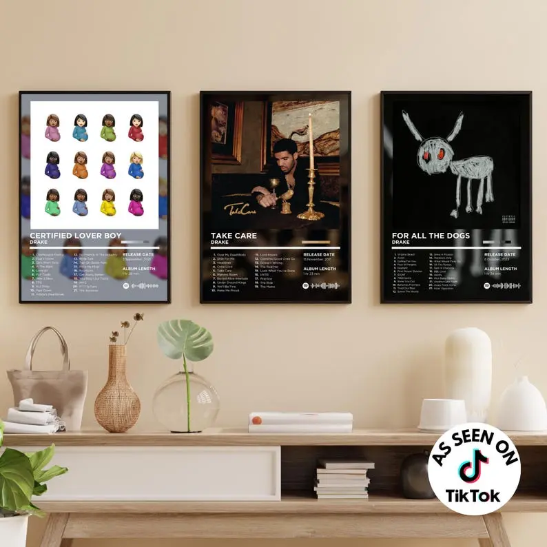 Drake Album Cover Posters, Bundle Set of 16 Hip Hop Posters, Music WallArt, Rapper Posters, Take Care, Certified Lover Boy
