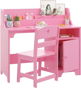 Kids Desk and Chair Set with Hutch, Storage Cabinet, Student Writing Wooden Children Study Table, Computer Workstation for Kids Bedroom & Study Room