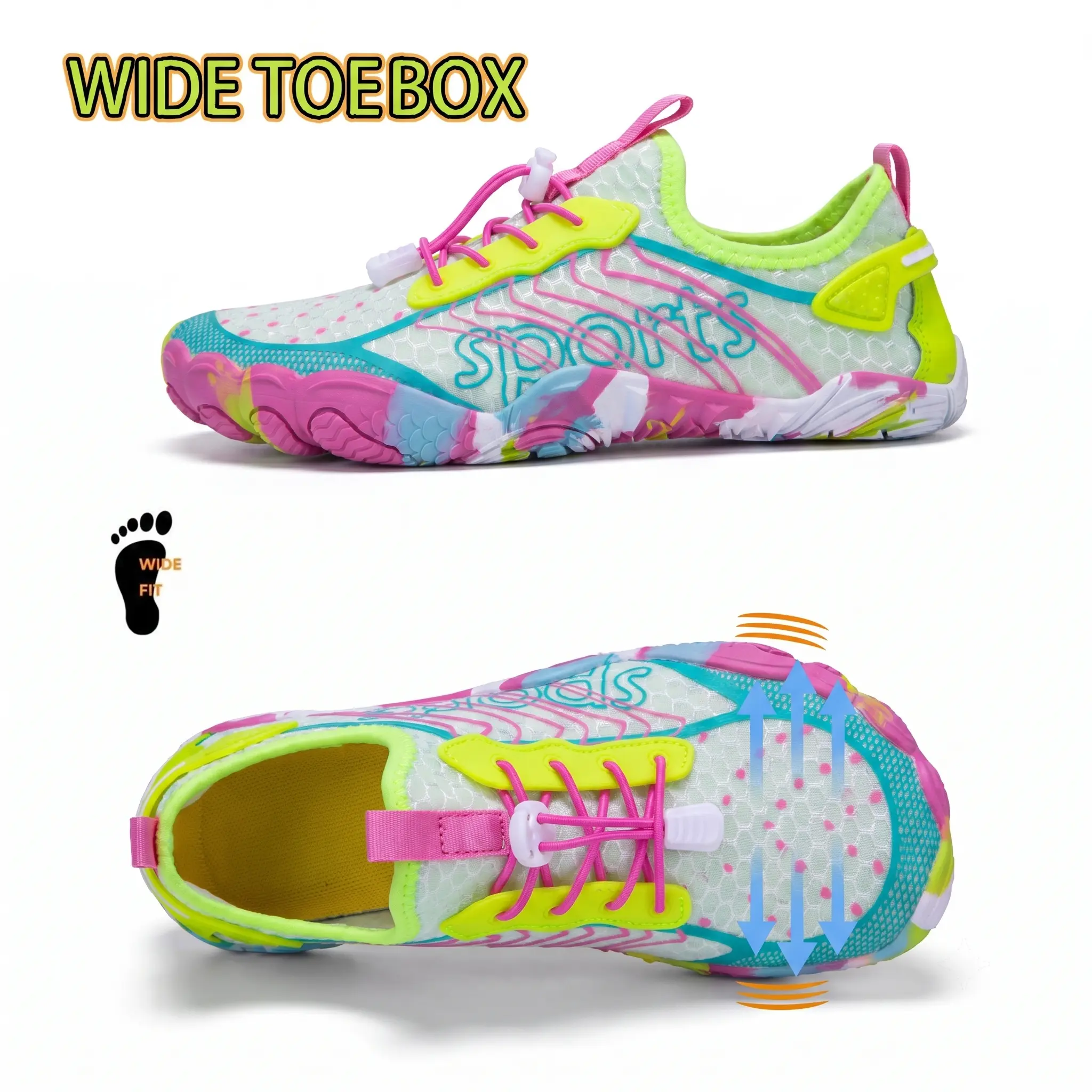 Women's Barefoot Water Sports Shoes with Wide Toe Box, Breathable Quick-Dry Water-Resistant Less Than Ankle Textile Shoes, EVA Sole for Beach, Camping & Daily Wear