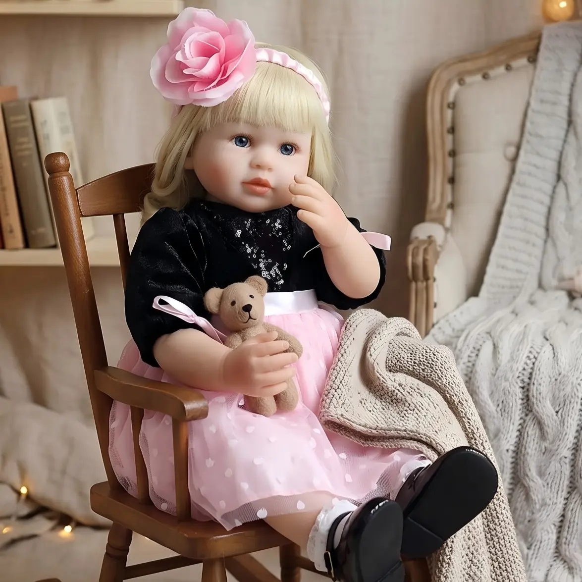 Lifelike Reborn Look Baby Girl Fashion Doll - Blonde Hair, Pink Dress, Soft Cloth Toddler Toy, Gift Ideas for Kids Age 3+ (Excludes Additional Toys)