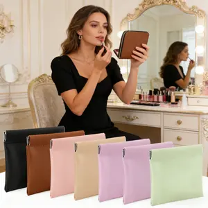 18/12/6PCS Small Makeup Pocket Bag for Purse, Mini Portable No Zipper Self-closing Cosmetic Bags for Women, Coin Purse Lipstick Cosmetic Accessories Organizer, Small Travel Kit Storage Pouch Solid Color Headband Tie