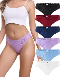 LEVAO Women’s Seamless Thongs Cotton Underwear – No Show Lace Trim Panties, Soft Breathable Cute 6 Pack (S-XL)
