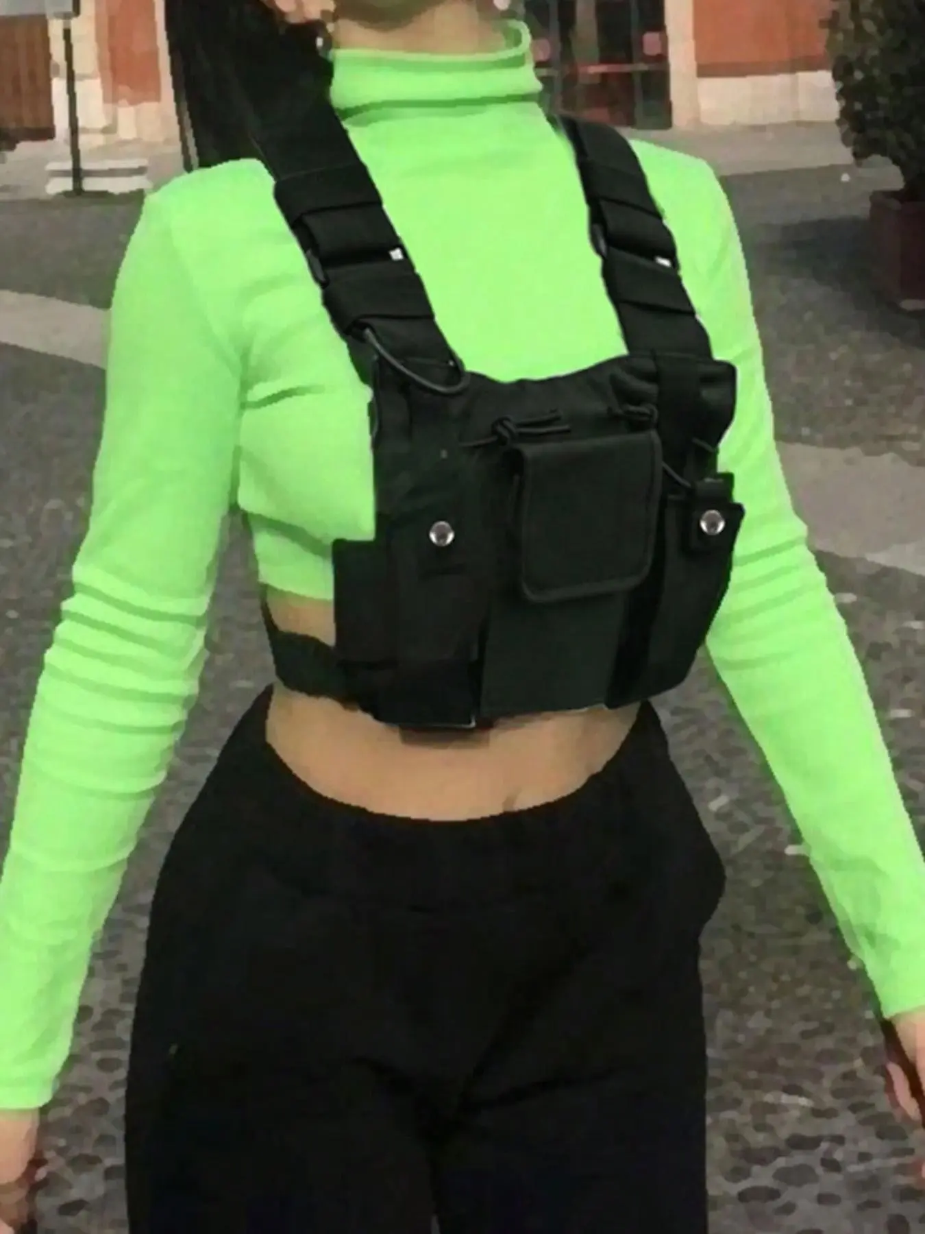 Leisure and versatile trendy street style tactical vest bag with multiple pockets, reasonable separation, adjustable shoulder straps, can accommodate mobile phones, keys, water bottles, suitable for outdoor and sports activities, Tactical Pack