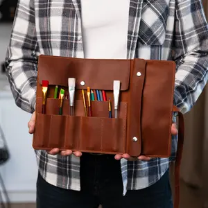 Handmade Leather Pencil roll case, Leather artist roll, Leather brush case, Gift for painter, Paint brush holder, Pencil organizer bag