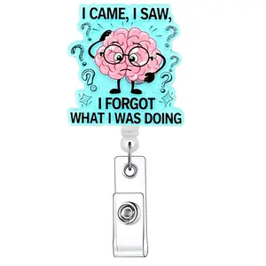 Cute Brain Design Badge Holder, 1 Count/3 Counts Badge Reels Retractable, ID Holder for Nurses, Doctors, Students & Office Staff