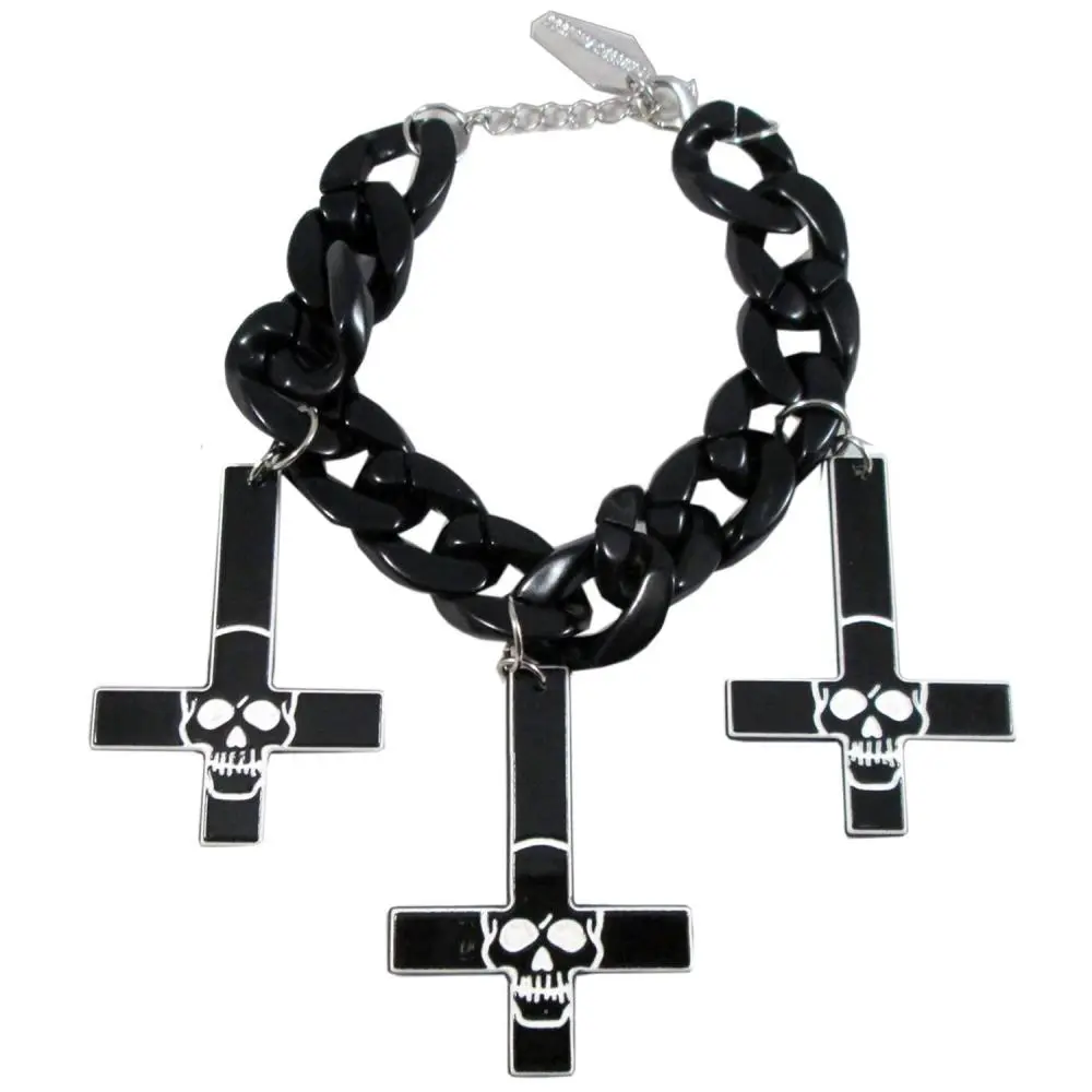Inverted Cross Skull Bracelet Black Jewelry